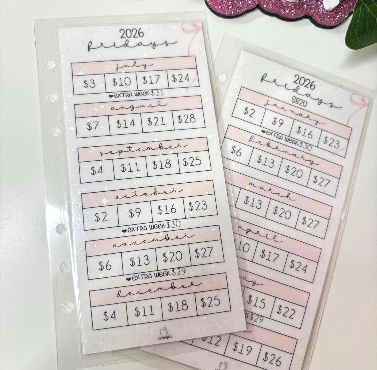 A6 2026 Fridays | Weekly | Set of 2 Envelopes | Sparkly