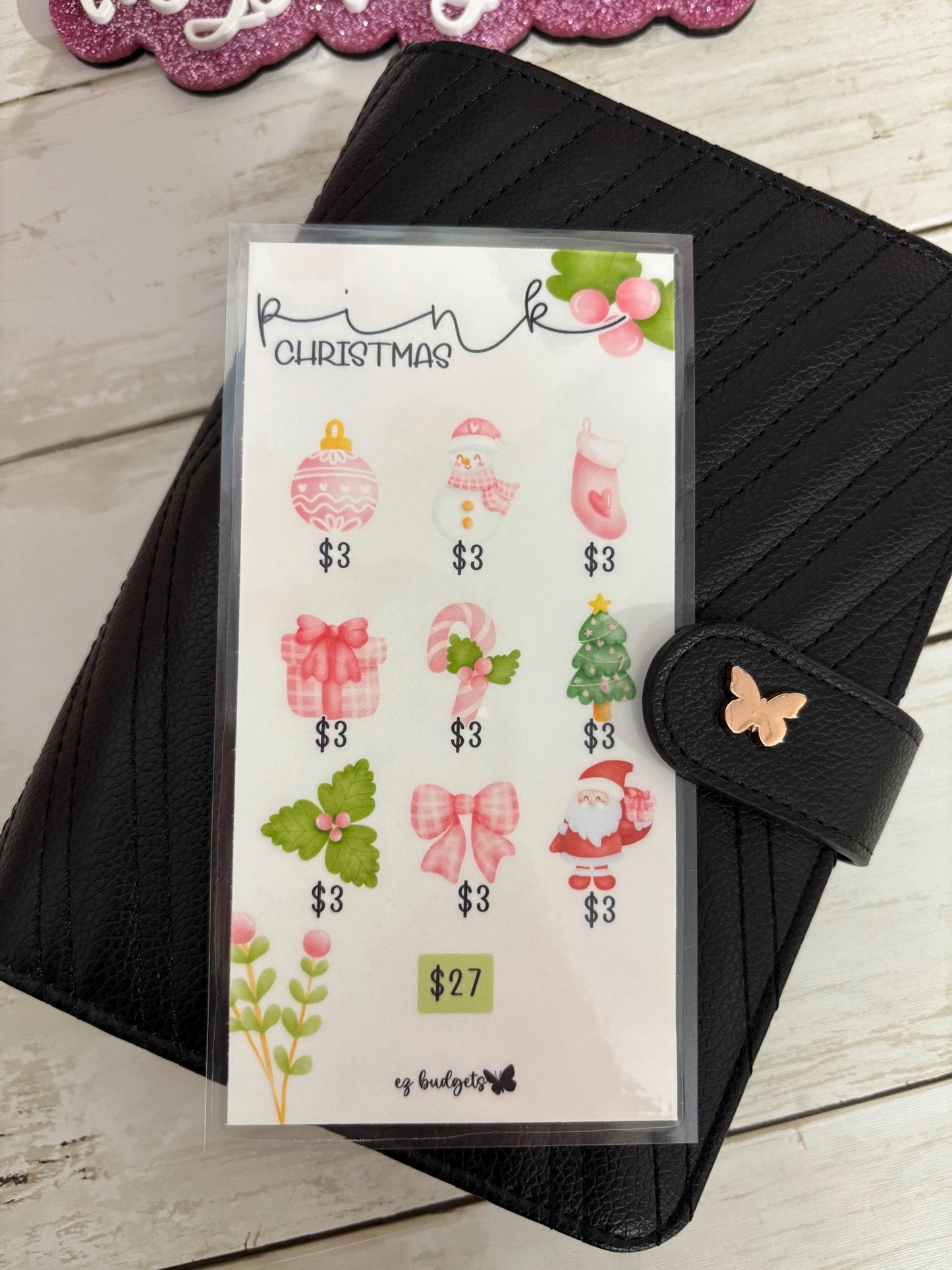 A6 Pink Christmas Savings Challenge, Budgeting savings challenges, Holiday savings challenge