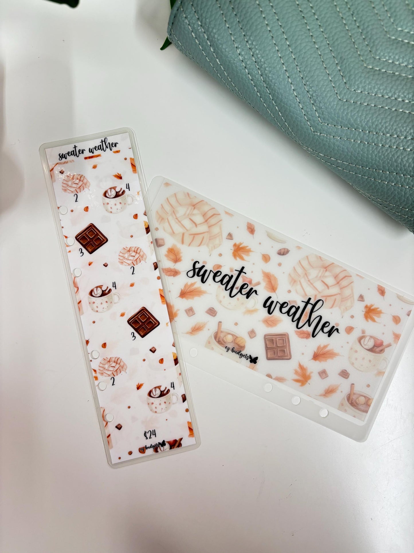 A6 Fall Season Savings Challenge Bookmark & Envelope Set | Cash Envelope System | Budgeting Tracker, Sweater Weather