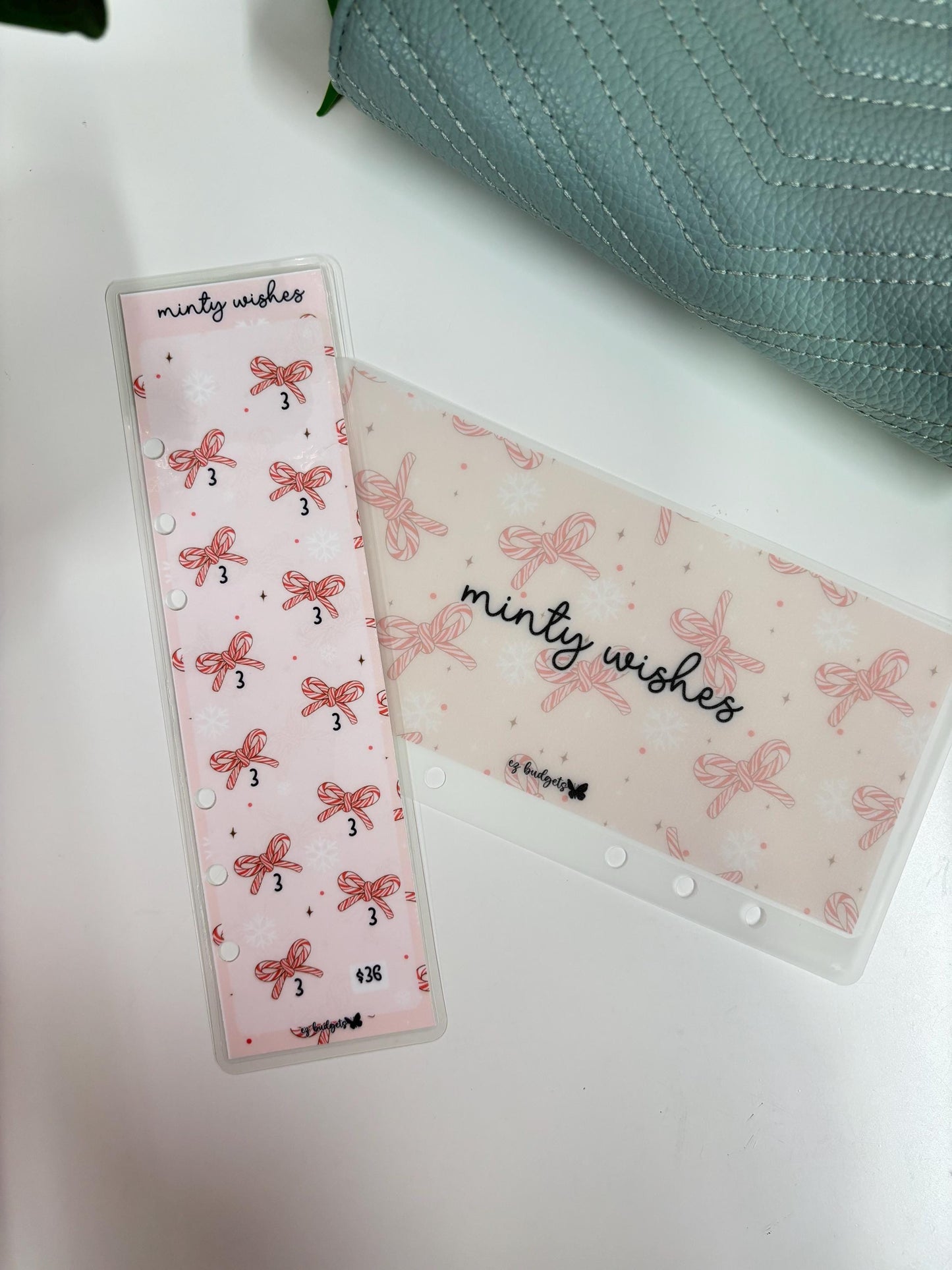 A6 Minty Wishes Savings Challenge Bookmark & Envelope Set | Cash Envelope System | Budgeting Tracker, Christmas Savings