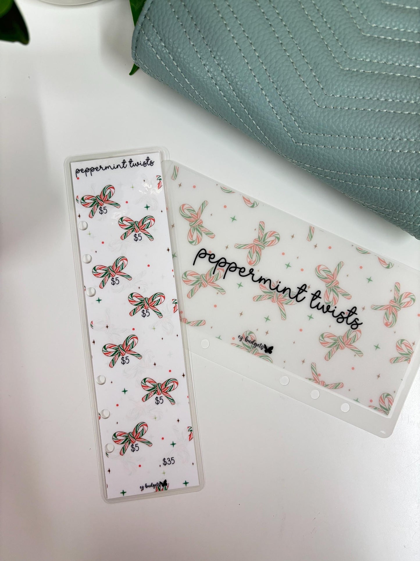 A6 Peppermint Twists Savings Challenge Bookmark & Envelope Set | Cash Envelope System | Budgeting Tracker, Christmas Savings