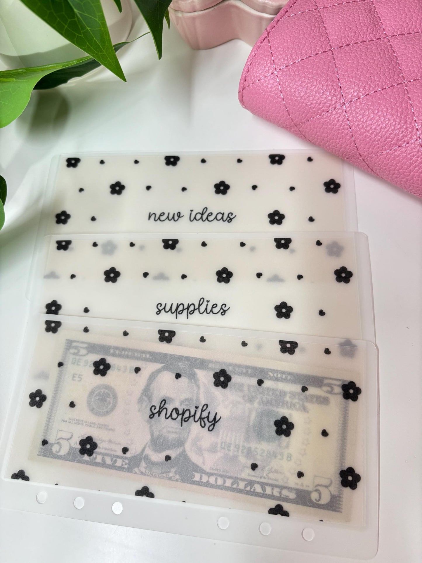 A6/Personal Flowers and hearts Custom envelopes, Vellum cash envelopes, A7 Cash envelopes, Frosted Cash envelopes