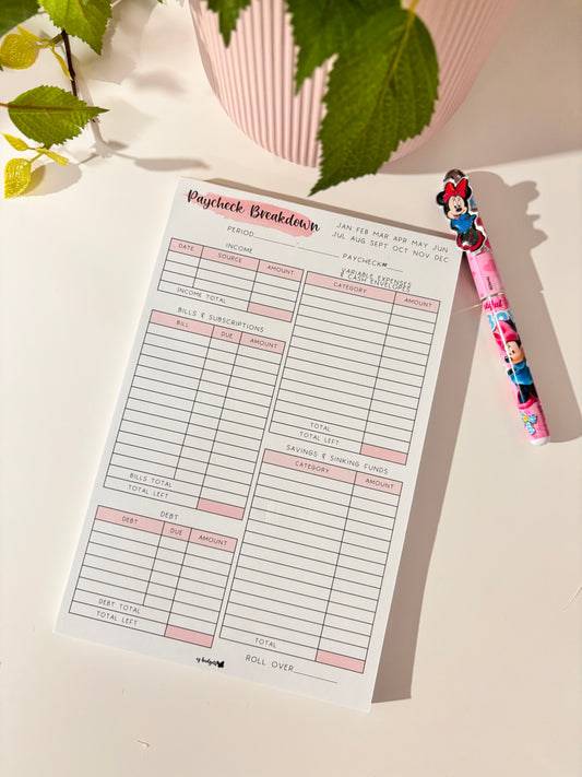 Paycheck Breakdown Notepad