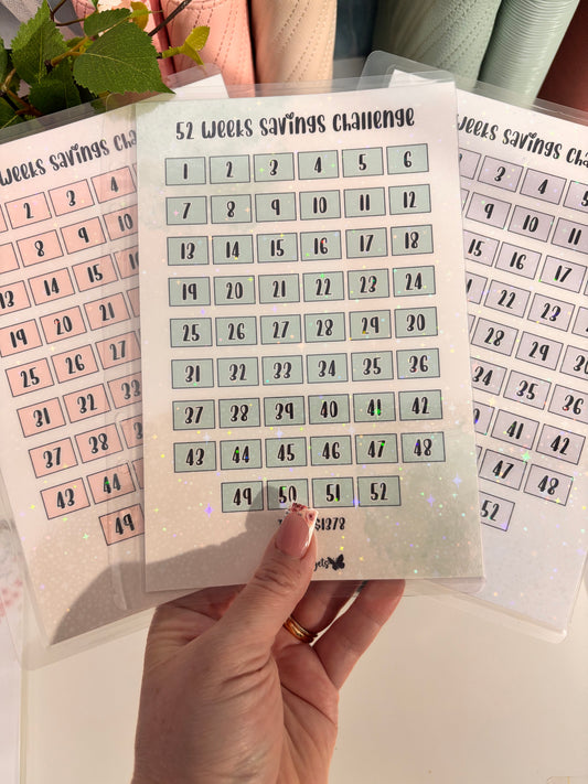 A5 52 Weeks Savings Challenge, with built in envelope
