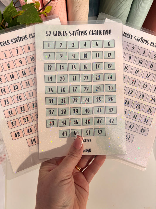 A5 52 Weeks Savings Challenge, with built in envelope
