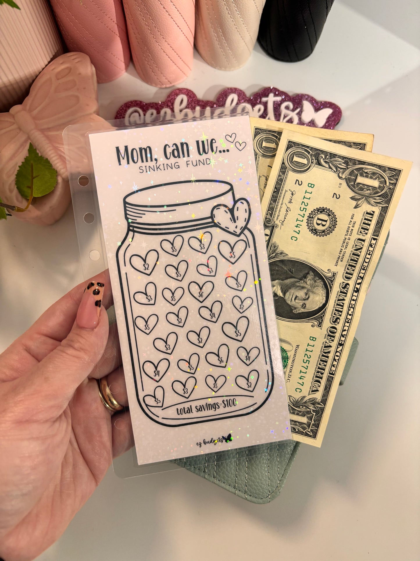 A6 “Mom, can we” sinking fund, $100 savings challenge