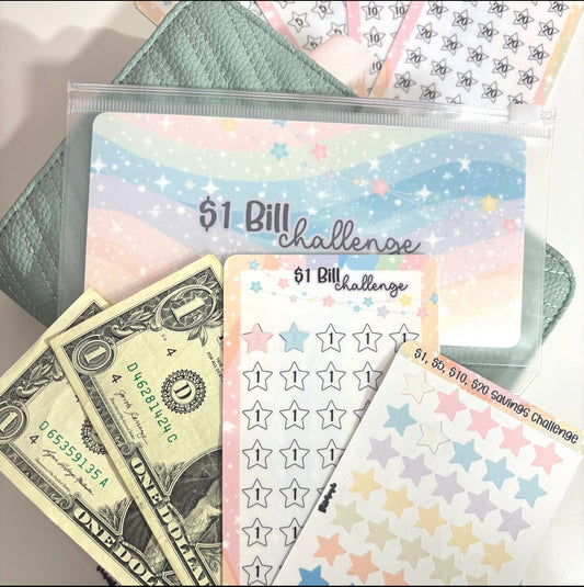 A6 Denominations Savings Challenge,  1 bills savings challenge, 5 bills savings challenge, 1s/5s/10s/20s savings challenge