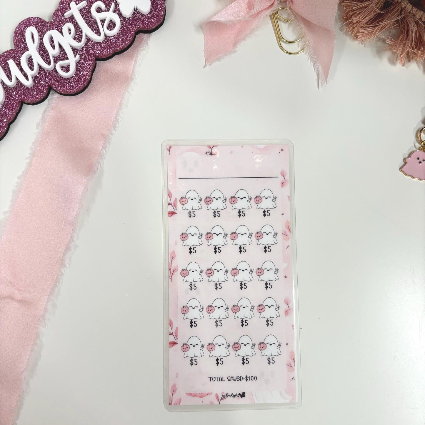 A6 Halloween Savings Challenge Cards, Ghost Tracker Inserts, A6 Budget Binder, Pink Spooky Cash Stuffing, Fall Budget Tracker