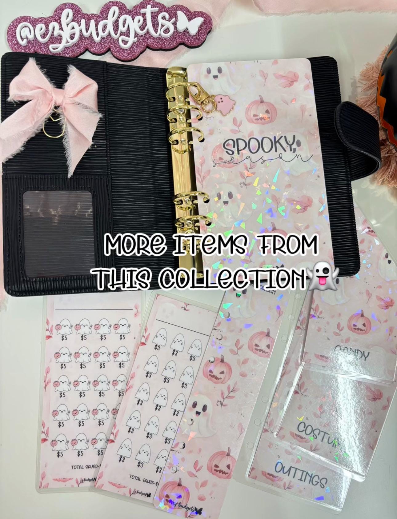A6 Halloween Dashboard, Spooky Season A6 Binder Cover, Pink Ghost Planner Insert, Holographic Budget Divider, Fall Cash Envelope Accessory