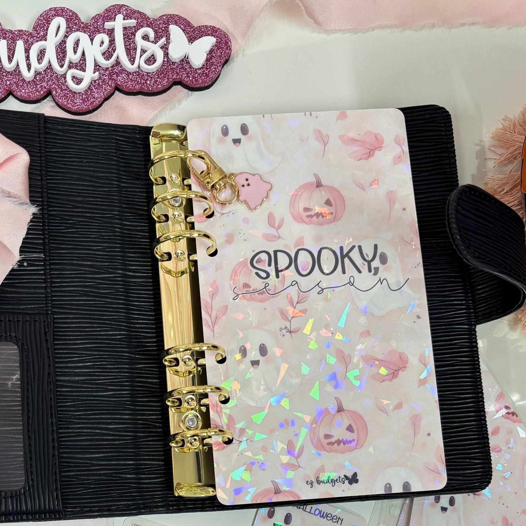 A6 Halloween Dashboard, Spooky Season A6 Binder Cover, Pink Ghost Planner Insert, Holographic Budget Divider, Fall Cash Envelope Accessory