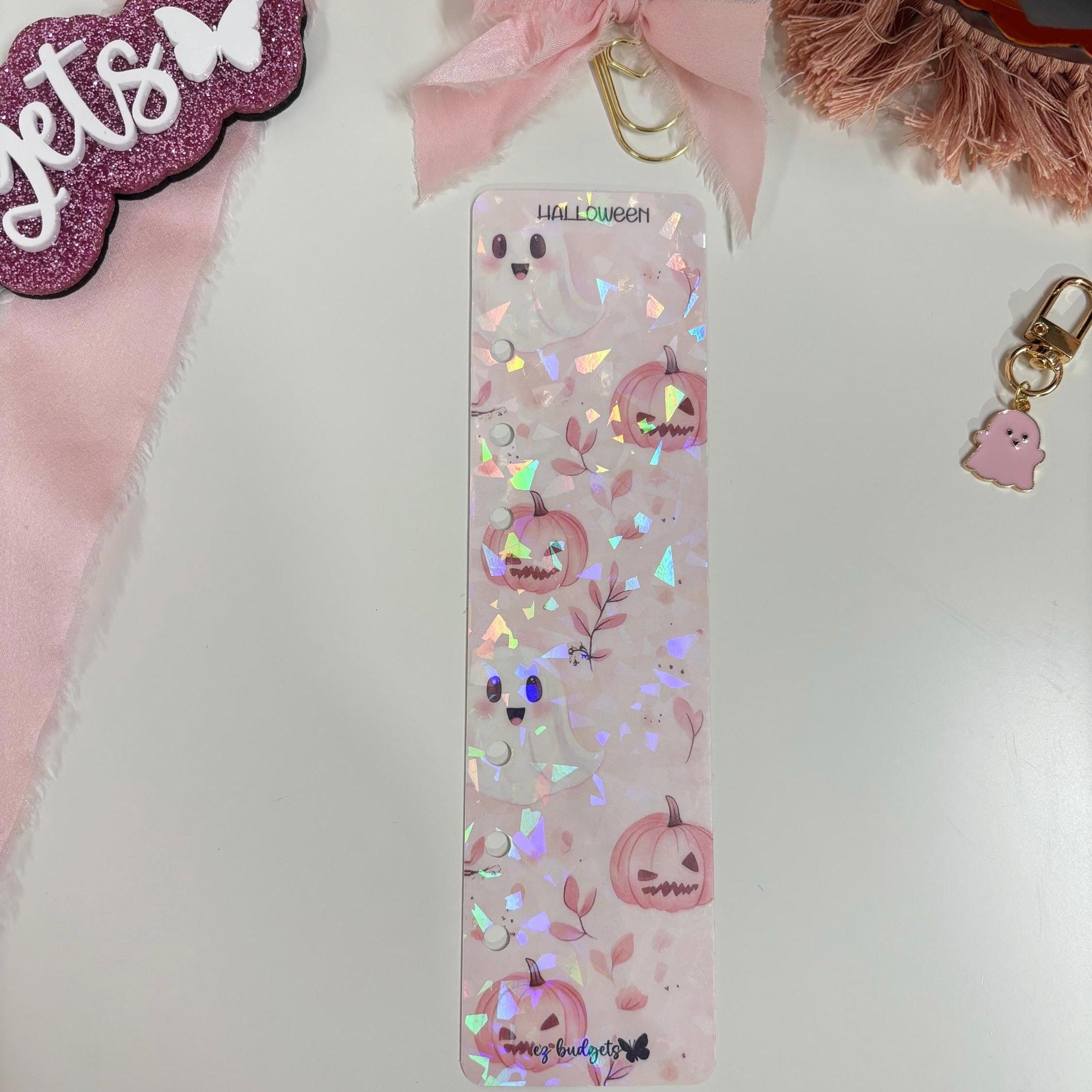 Halloween Budget Bookmarks, A6 Binder Divider, Ghost Pumpkin Bookmark, Pink Holographic Divider, Spooky Planner Insert, Budget Binder