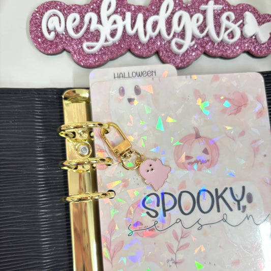 Ghost Binder Charm, Pink Halloween Planner Charm, Spooky Budget Binder Accessory, Custom Fall Charm Clip