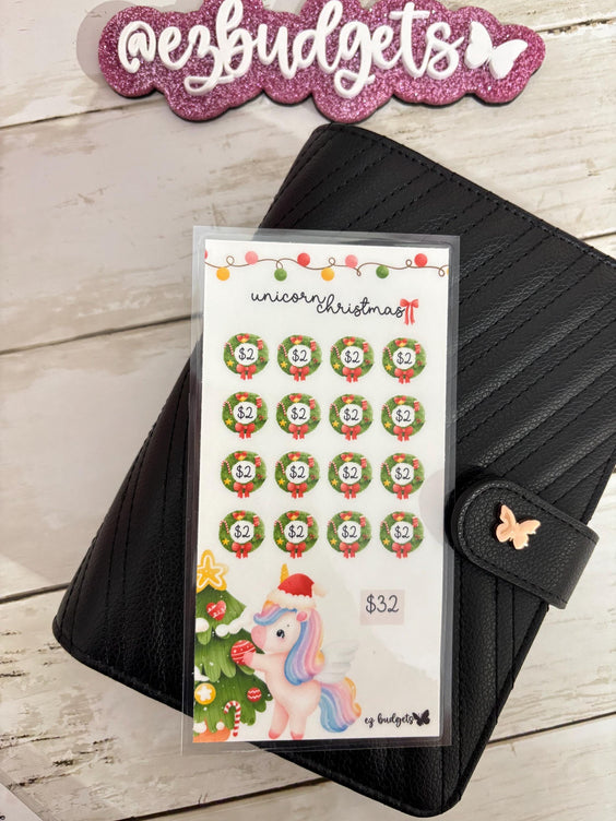 A6 Christmas Unicorn Savings Challenge, Budgeting savings challenges,  holiday savings