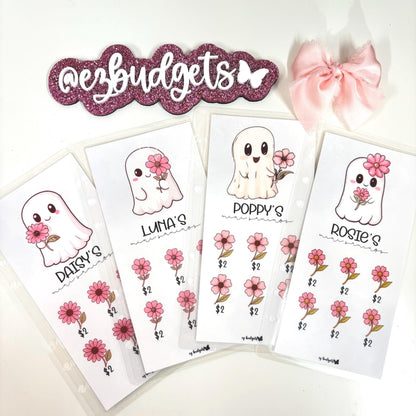 A6 Cute Halloween Savings Challenge, Floral Ghosts savings challenges