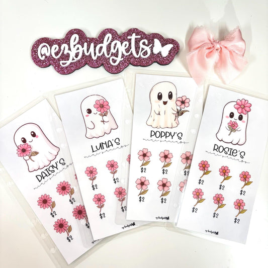 A6 Cute Halloween Savings Challenge, Floral Ghosts savings challenges