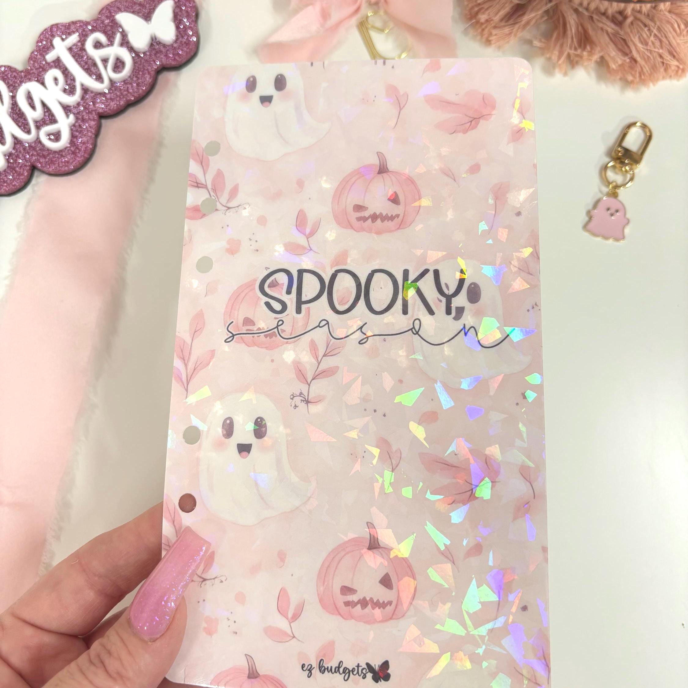 A6 Halloween Dashboard, Spooky Season A6 Binder Cover, Pink Ghost Planner Insert, Holographic Budget Divider, Fall Cash Envelope Accessory