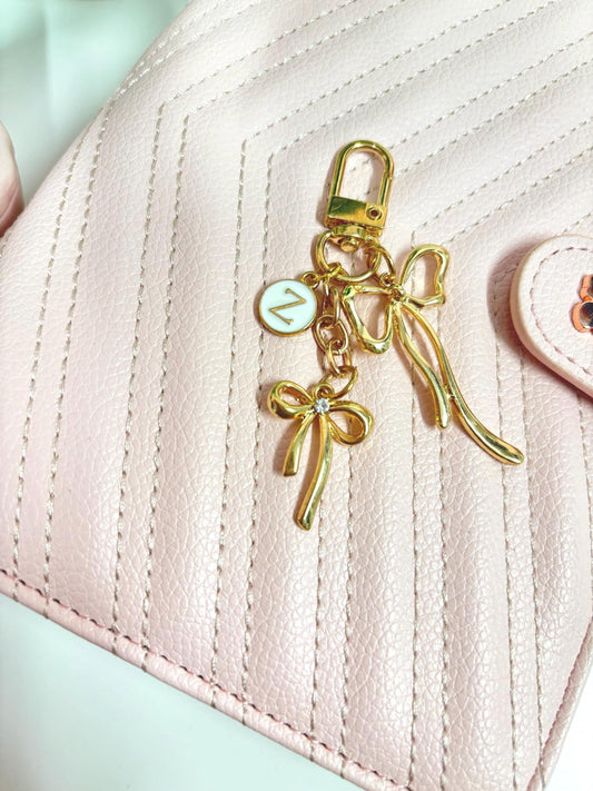 Personalized Gold Bow Charm | Custom Initial Keychain for Binder/Planner