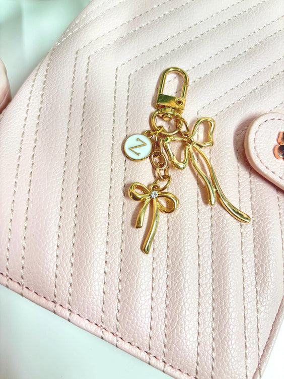 Personalized Gold Bow Charm | Custom Initial Keychain for Binder/Planner