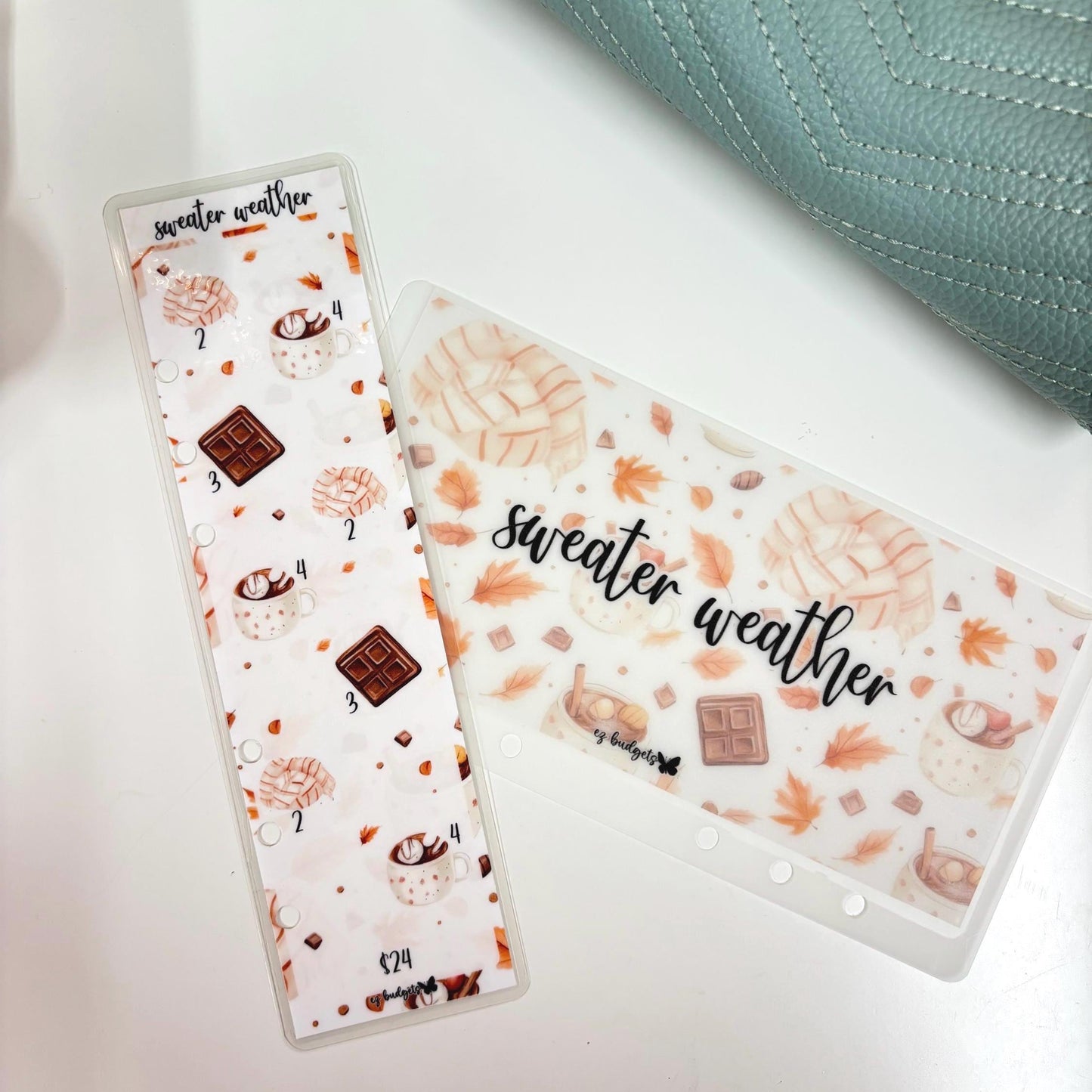 A6 Fall Season Savings Challenge Bookmark & Envelope Set  | Cash Envelope System | Budgeting Tracker, Sweater Weather