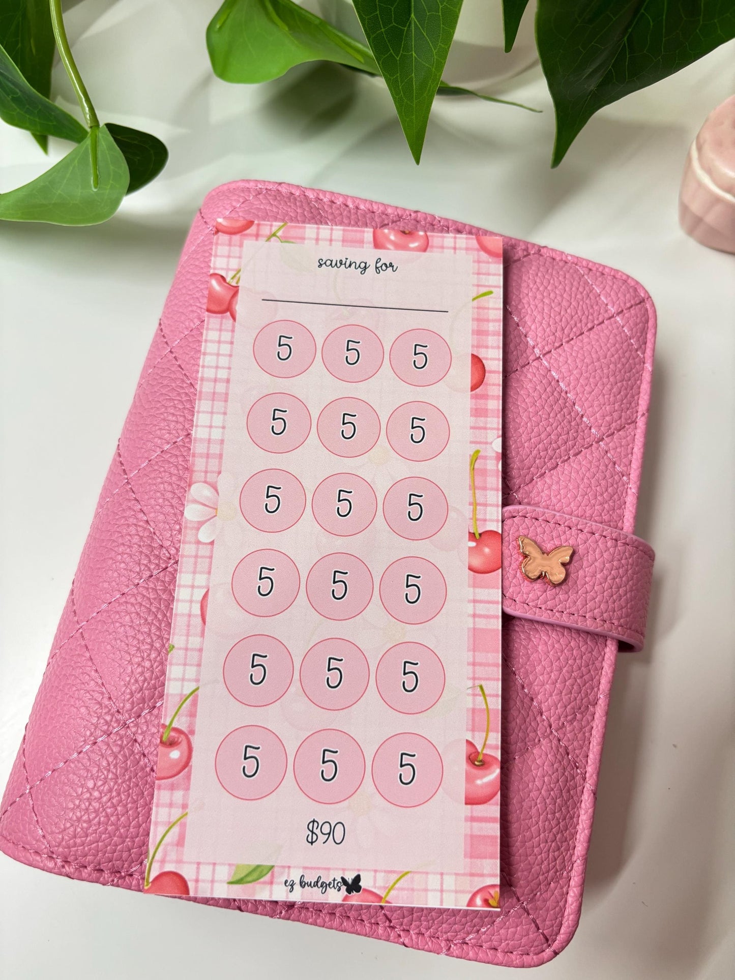 A6/Personal  Small amounts Savings Challenge, Cute Pink Cherry Savings Challenge, Budgeting savings challenges