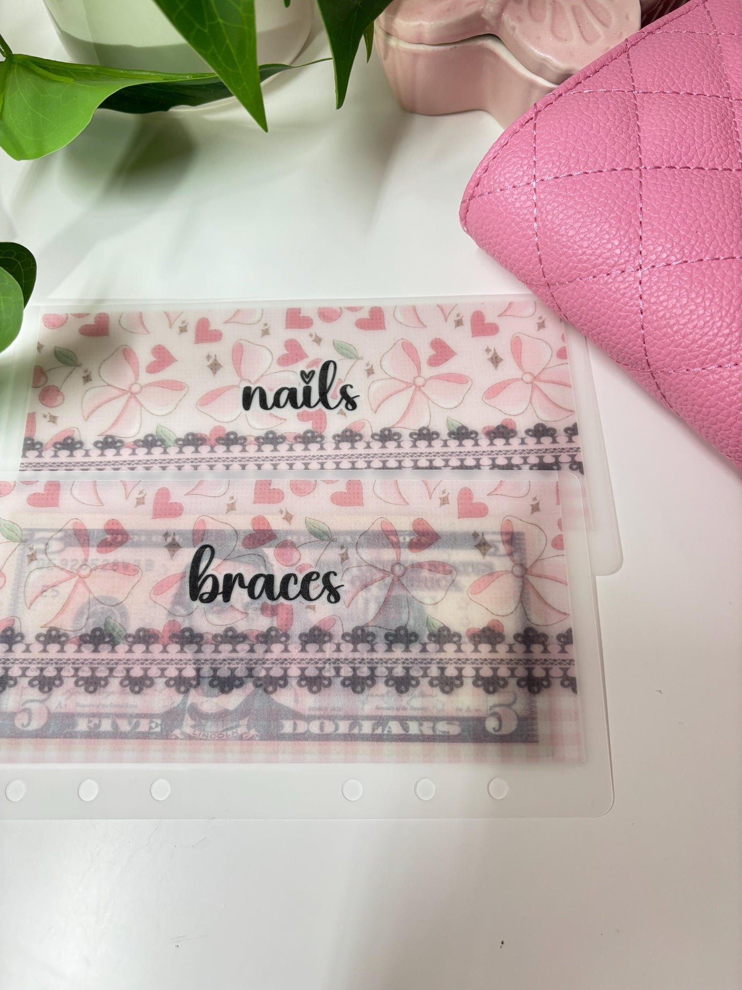 A6/Personal Cherries Custom envelopes, Vellum cash envelopes, A7 Cash envelopes, Frosted Cash envelopes