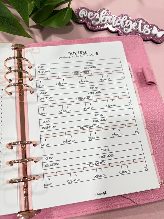 A5 Pay in 4 Tracker, Laminated, Reusable, Budget Planner Inserts, Build Your Own Budget Planner