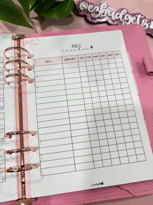 A5 Bill Tracker, Laminated, Reusable, Budget Planner Inserts, Build Your Own Budget Planner