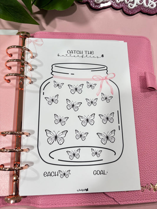 A5 Catch The Butterflies Savings Challenge, Laminated, Reusable, Budget Planner Inserts, Build Your Own Budget Planner