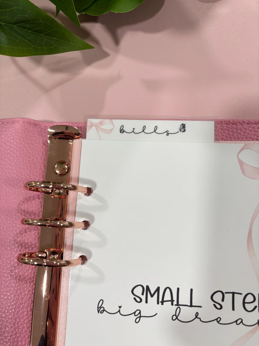A5 Bills Bookmark, Laminated, Reusable, Budget Planner Inserts, Build Your Own Budget Planner