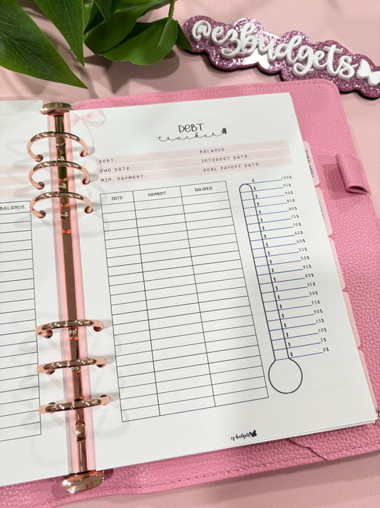 A5 Debt Tracker, Laminated, Reusable, Budget Planner Inserts, Build Your Own Budget Planner