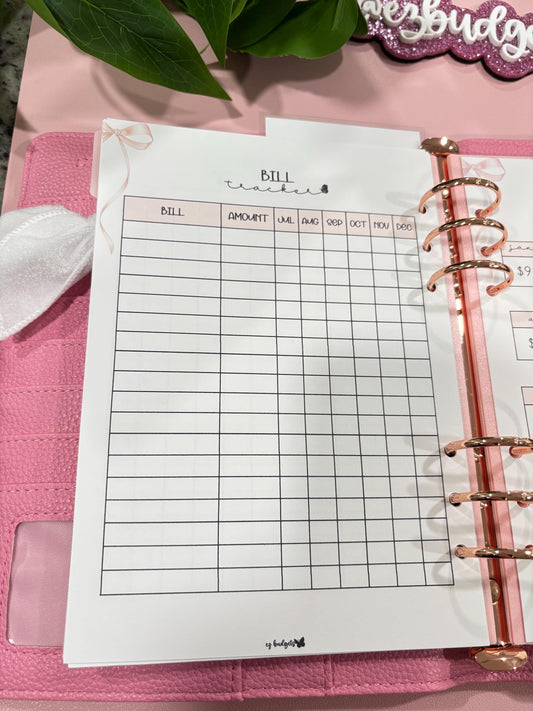 A5 Bill Tracker, Laminated, Reusable, Budget Planner Inserts, Build Your Own Budget Planner