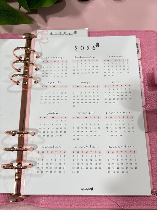 A5 Year at a glance, Laminated, Reusable, Budget Planner Inserts, Build Your Own Budget Planner